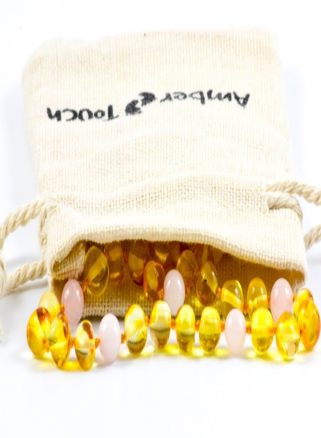 Amber-Touch Baltic Amber Necklace and Bracelet - Natural Amber from Baltic Region (13in. and 5.5in.) (Pink Quartz) - Image 3