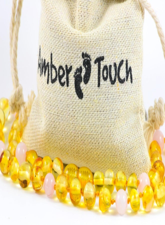 Amber-Touch Baltic Amber Necklace and Bracelet - Natural Amber from Baltic Region (13in. and 5.5in.) (Pink Quartz) - Image 2