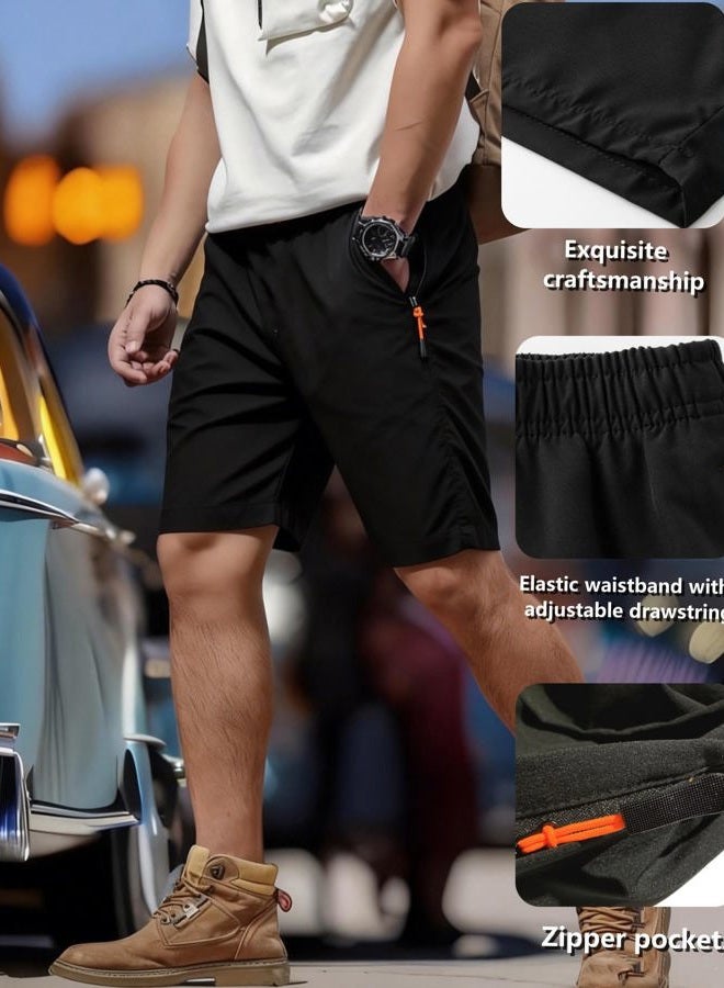 AICOC Men's Athletic Running Workout Shorts 11 inches Swim Trunks with Ziper Pockets Quick Dry Lightweight, Black, L - Image 3