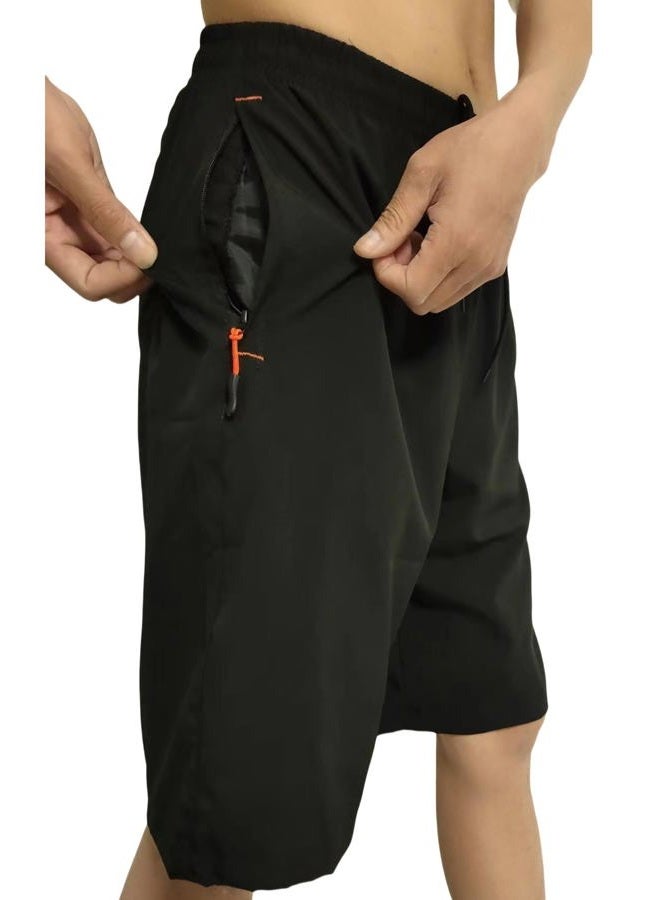 AICOC Men's Athletic Running Workout Shorts 11 inches Swim Trunks with Ziper Pockets Quick Dry Lightweight, Black, L - Image 1