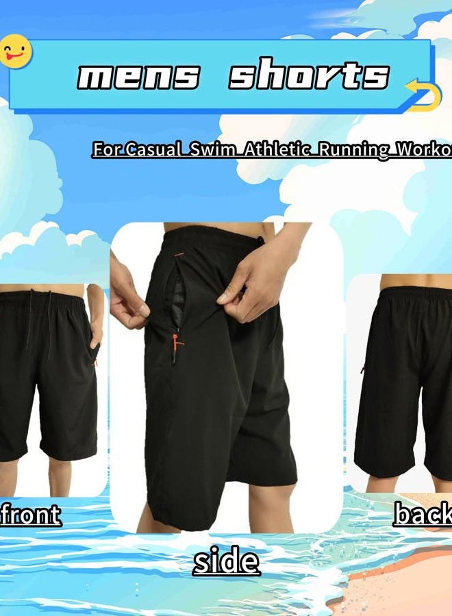 AICOC Men's Athletic Running Workout Shorts 11 inches Swim Trunks with Ziper Pockets Quick Dry Lightweight, Black, L - Image 4