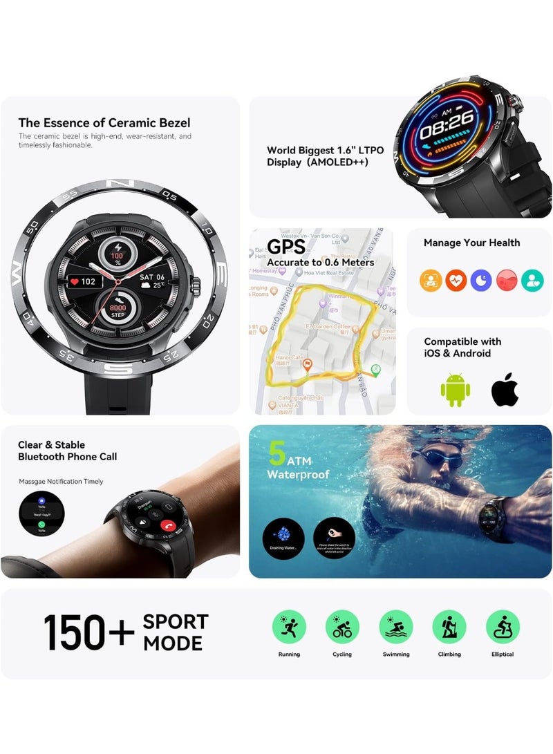 كيسلكت ساعة Kieselect Actor الذكية: إطار سيراميك مذهل، شاشة LTPO AMOLED مقاس 1.6 بوصة، نظام GPS، مراقبة صحية على مدار 24 ساعة، مكالمات عبر البلوتوث، وأكثر من 150 وضعاً رياضياً. - Image 4