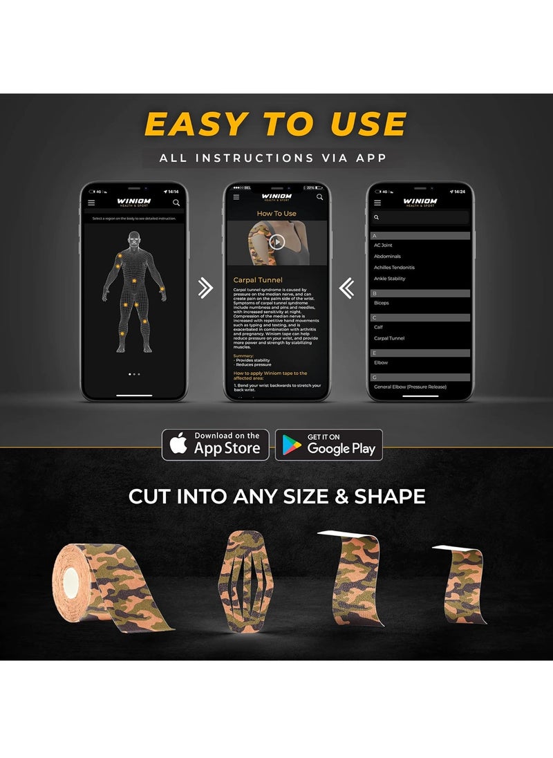 FLYROAD - Kinesiology Tape, 1 roll of 5 meters of breathable cotton sports tape for ankle, knee pain, elbow and shoulder muscles, (Green camouflage) - Image 1