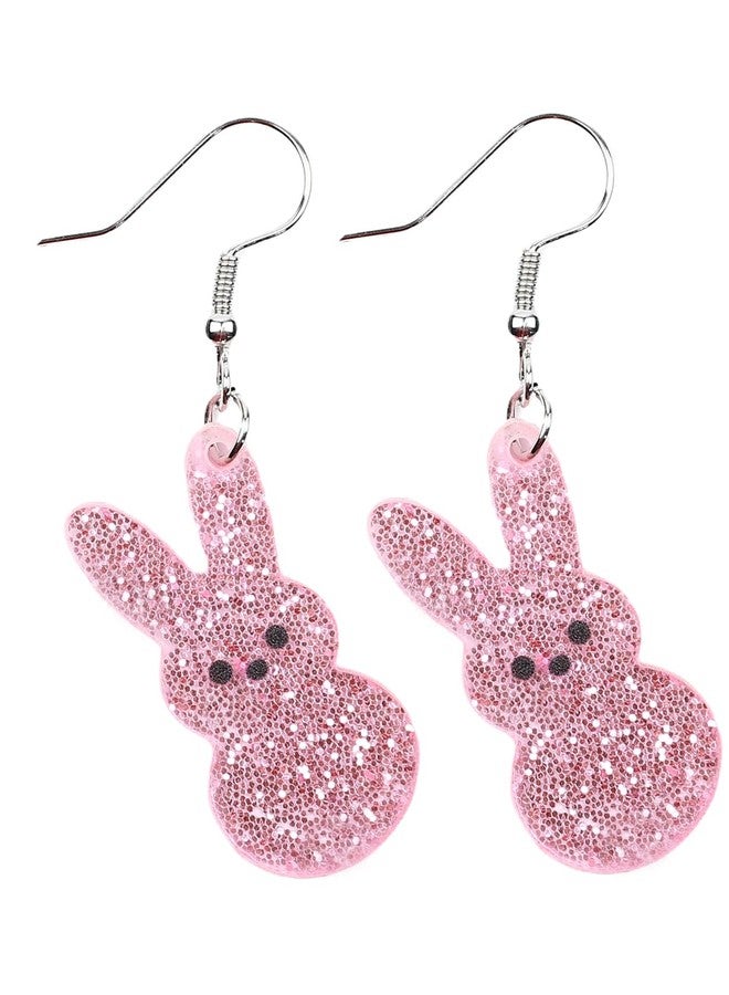 JSLOVFLO Easter Drop Acrylic Earrings Cute Bunny Egg Rabbit Colorful Flower Animal Dangle Spring Earrings for Women (Pink Rabbits) - Image 1