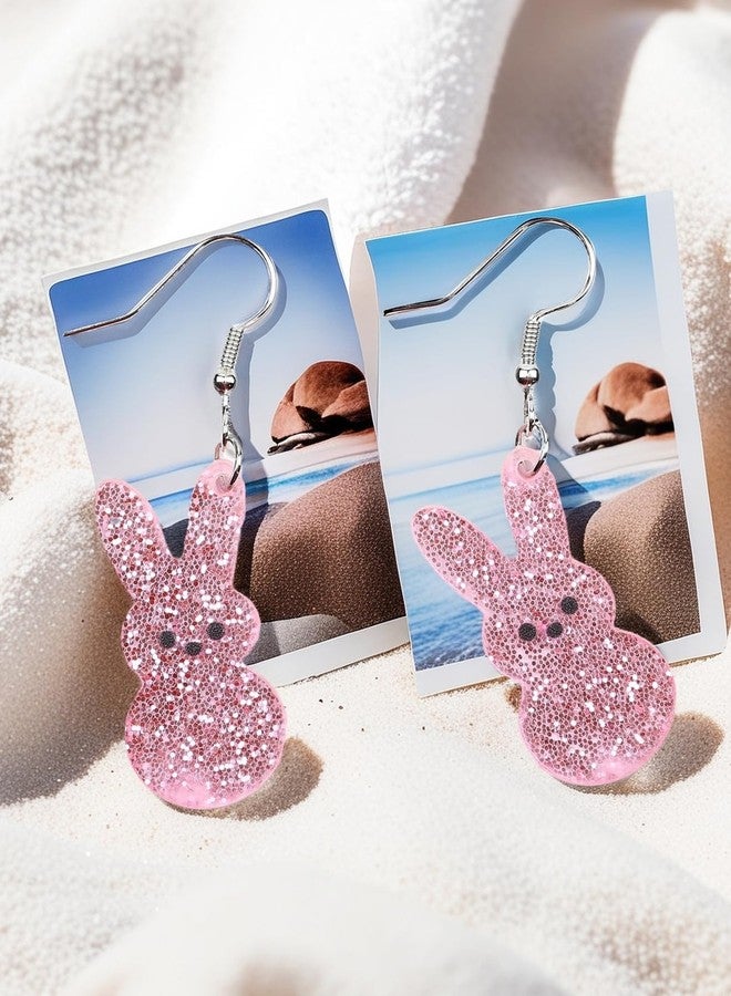 JSLOVFLO Easter Drop Acrylic Earrings Cute Bunny Egg Rabbit Colorful Flower Animal Dangle Spring Earrings for Women (Pink Rabbits) - Image 5