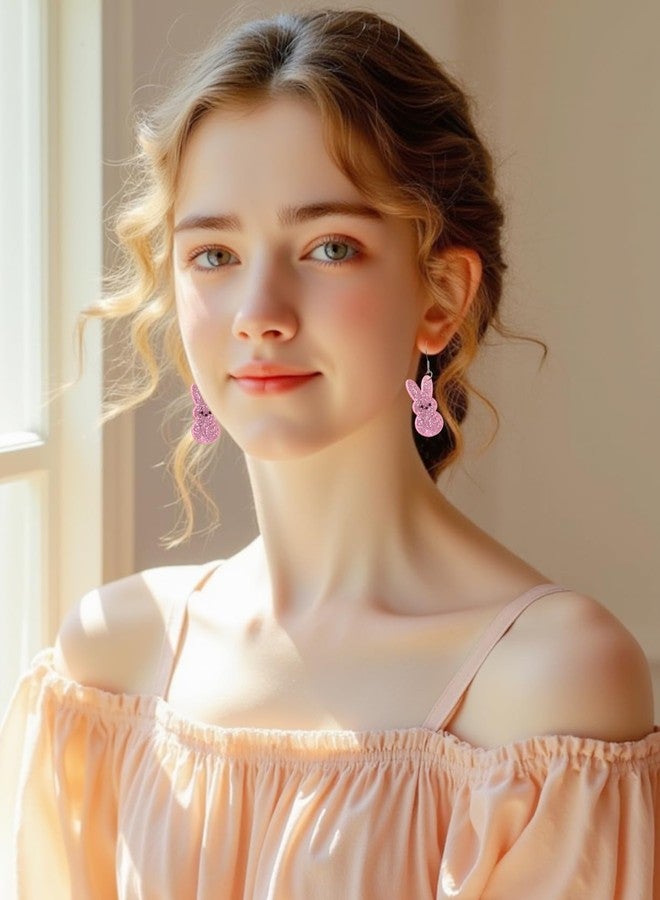 JSLOVFLO Easter Drop Acrylic Earrings Cute Bunny Egg Rabbit Colorful Flower Animal Dangle Spring Earrings for Women (Pink Rabbits) - Image 2