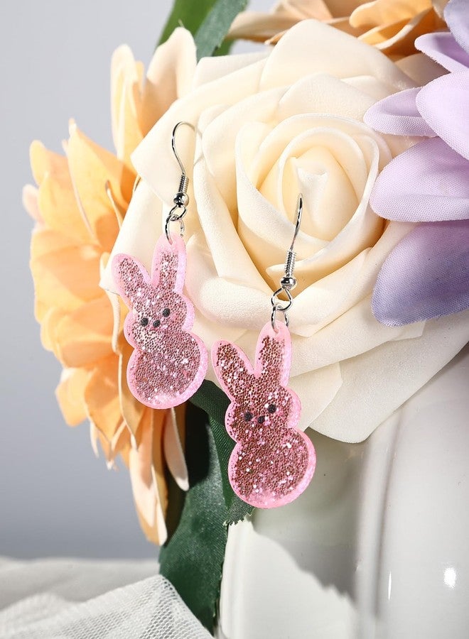 JSLOVFLO Easter Drop Acrylic Earrings Cute Bunny Egg Rabbit Colorful Flower Animal Dangle Spring Earrings for Women (Pink Rabbits) - Image 4