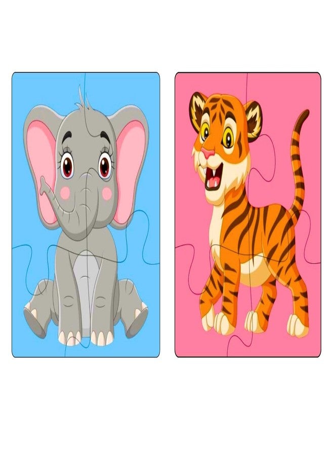 EXELLO 4 Piece Wooden Puzzle for Kids - Set of 2 Animals Jigsaw Puzzle, 4x4 Inches Size - Image 1