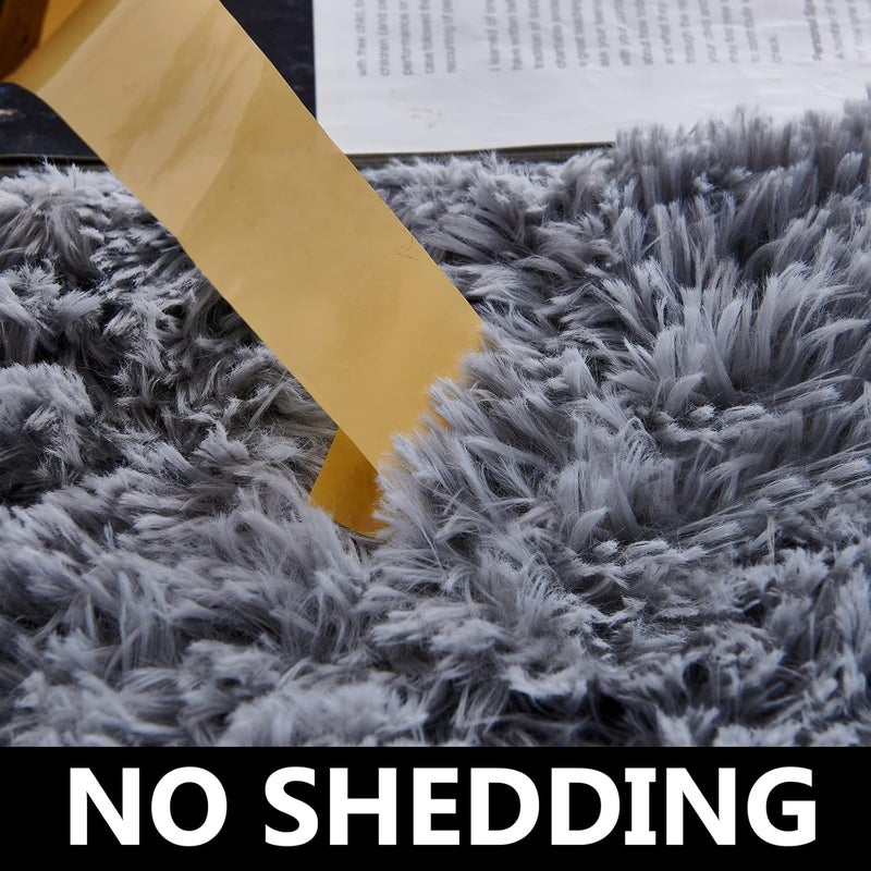 FJZFING Grey Round Rug Ultra-Soft Plush Modern 6x6 Circle Area Rug for Kid's Bedroom, Fluffy Shag Circular Rug for Nursery Room, Non-Slip Home Decor Cute Grey Carpet for Teen's Room - Image 4
