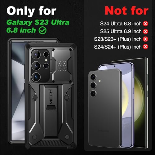 TONGATE for Samsung Galaxy S23 Ultra Case, [Built-in Slide Camera Cover & Screen Protector] [2 Front Frame] Military Grade Shockproof S23 Ultra Phone Case with Kickstand & Belt-Clip 6.8", Black - Image 2