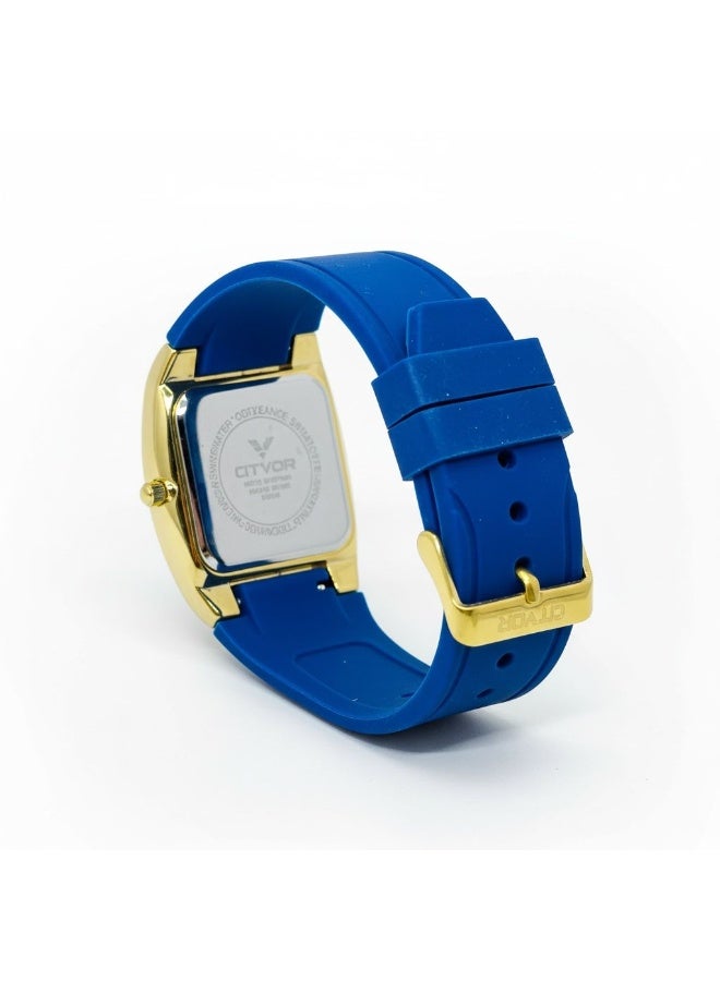 CITVOR Regal Classic CT3588 Men’s Analog Watch Blue Dial Gold Case Rubber Strap Day Date Quartz - Image 4