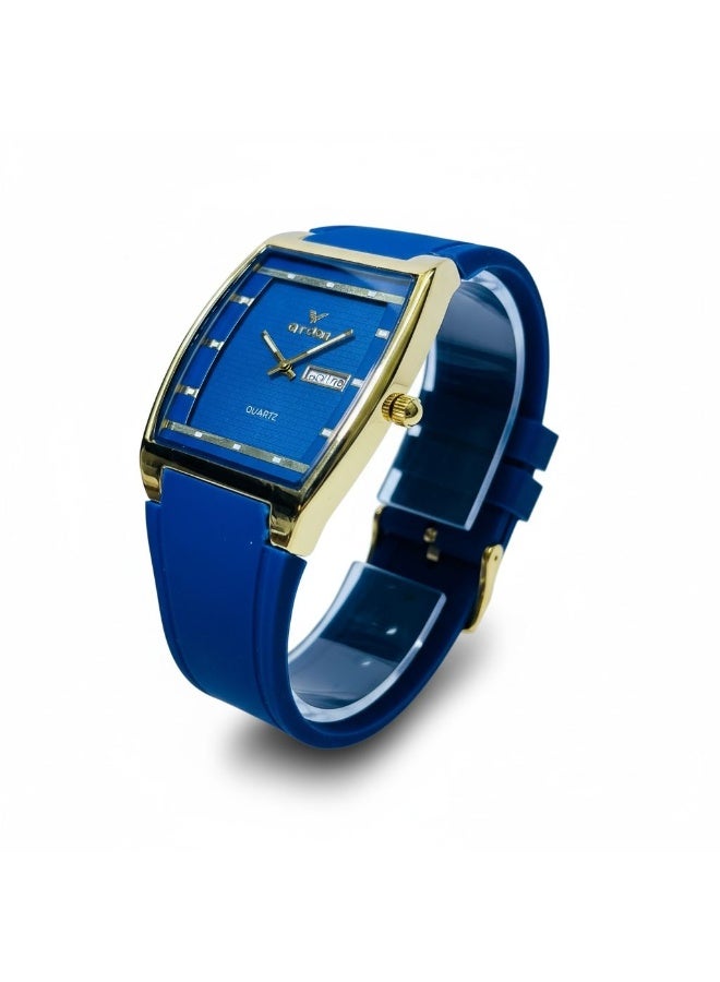 CITVOR Regal Classic CT3588 Men’s Analog Watch Blue Dial Gold Case Rubber Strap Day Date Quartz - Image 3