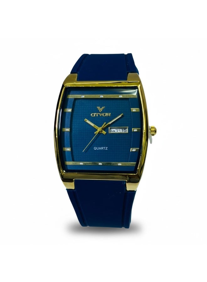 CITVOR Regal Classic CT3588 Men’s Analog Watch Blue Dial Gold Case Rubber Strap Day Date Quartz - Image 2
