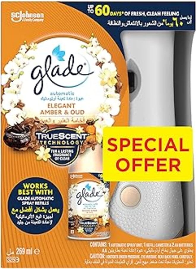 Glade Glade Automatic Spray Holder With Amber & Oud Air Freshener For Up To 60 Days Of Automatic Freshness, 269ml 