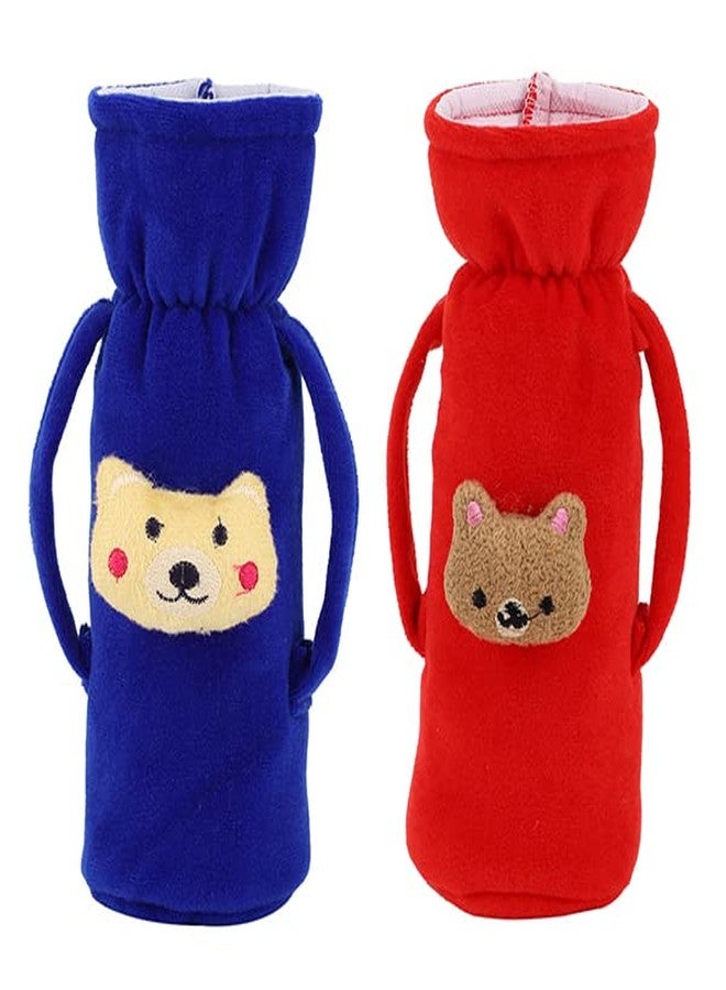 MW PRINTS Soft Plush Stretchable Baby Feeding Bottle Cover with Easy to Hold Strap |Suitable for 60ml-250ml Baby Feeding Bottle Cover Pack of 2 (Dark Blue+Red) - Image 1
