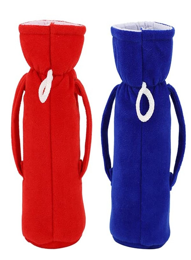 MW PRINTS Soft Plush Stretchable Baby Feeding Bottle Cover with Easy to Hold Strap |Suitable for 60ml-250ml Baby Feeding Bottle Cover Pack of 2 (Dark Blue+Red) - Image 2
