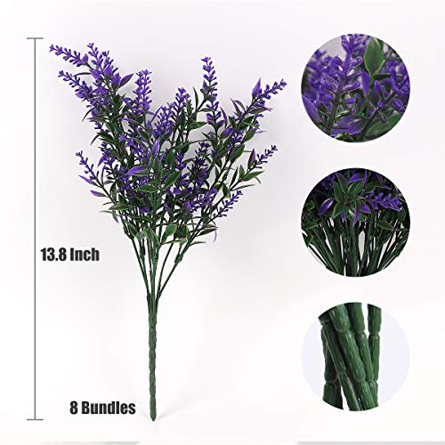 RECUTMS Artificial Greenery Lavender Fake Shrubs Flowers 8 Bundles UV Resistant Hanging Planter Flora Fence Indoor Outside Decor Wedding Table Flowers Arrangement Bouquet Filler (Purple) - Image 2