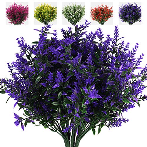 RECUTMS Artificial Greenery Lavender Fake Shrubs Flowers 8 Bundles UV Resistant Hanging Planter Flora Fence Indoor Outside Decor Wedding Table Flowers Arrangement Bouquet Filler (Purple) - Image 1