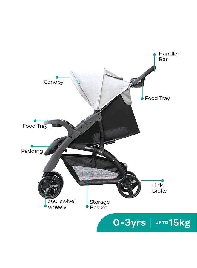 Moon Aria Baby Stroller Travel Gear - Light Grey - Image 2
