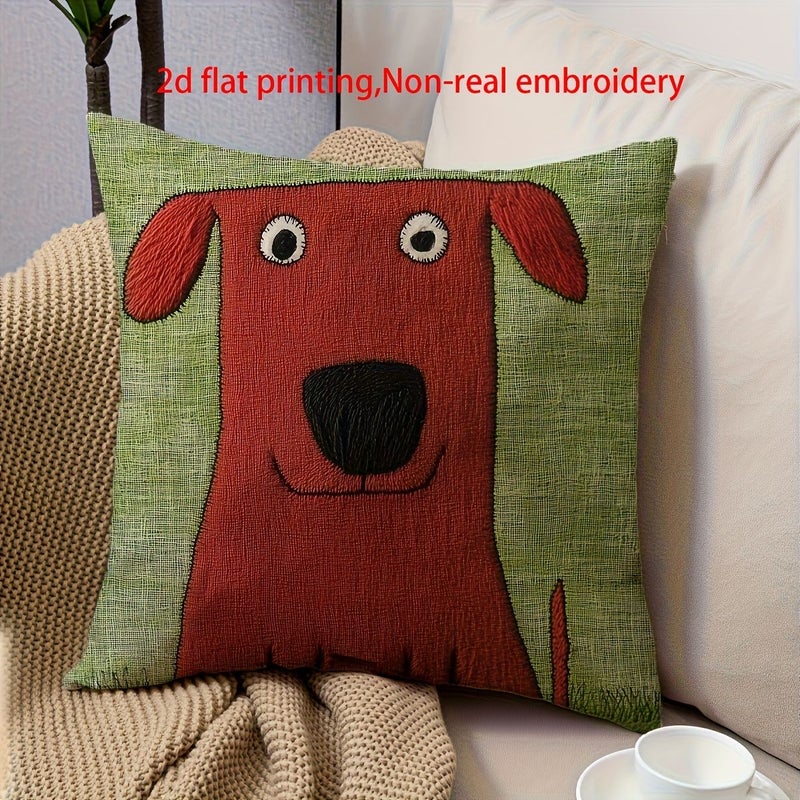 Brown Dog Pattern Pillow Cover 18x18 Inches Short Plush Polyester - Image 1