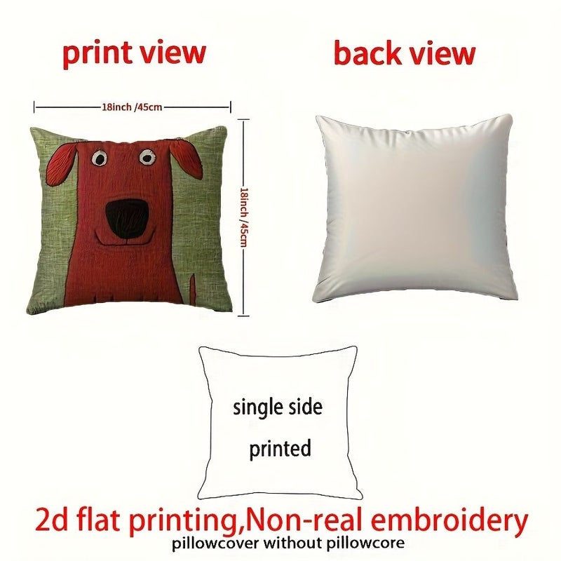 Brown Dog Pattern Pillow Cover 18x18 Inches Short Plush Polyester - Image 3