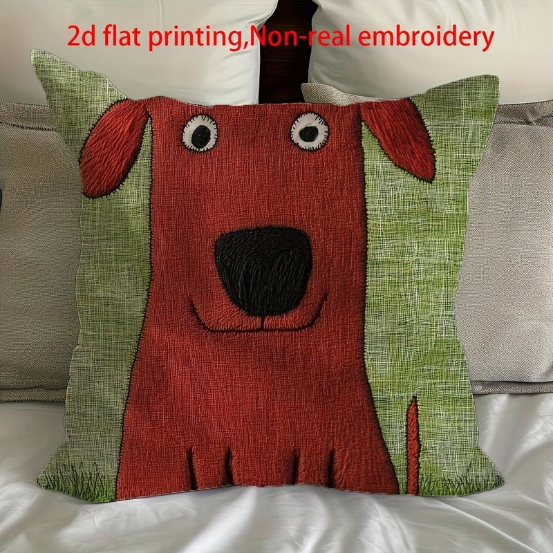 Brown Dog Pattern Pillow Cover 18x18 Inches Short Plush Polyester - Image 2