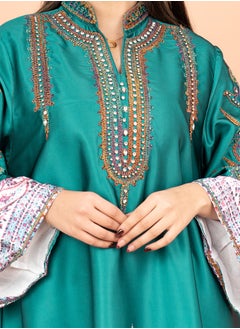 اكسا جلابية كرستال انيقة منقوشة IK1016 تركوازي  - Image 2