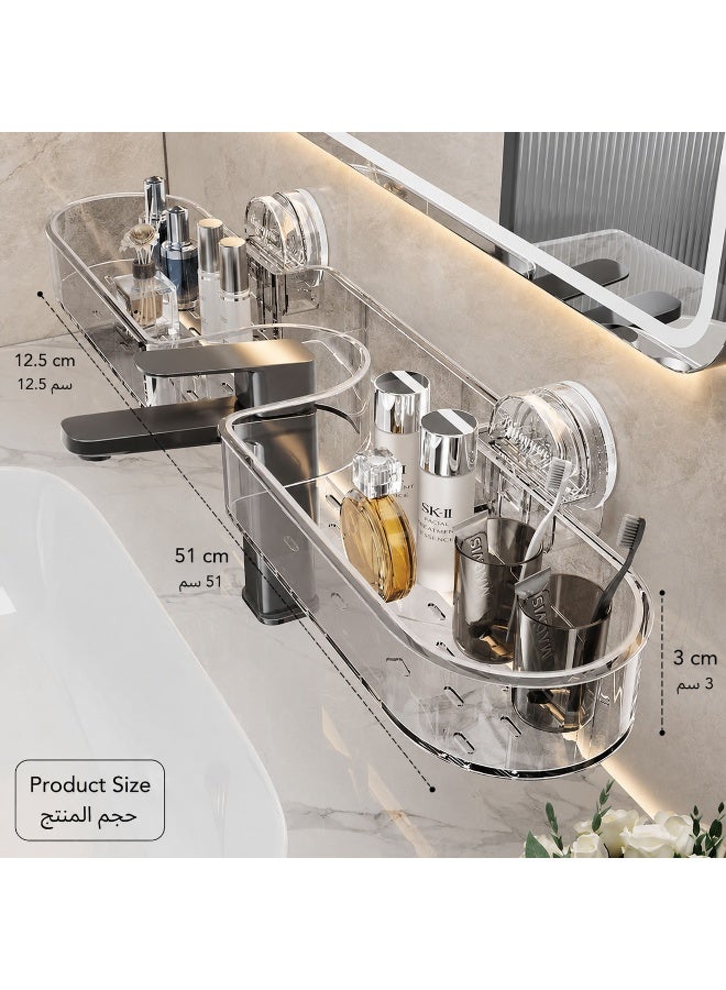 Clear Suction Cup Faucet Organizer Shelf | Punch-Free U-Shaped Bathroom Sink Caddy | Removable PET Shower Storage Rack with Drainage (505x115mm) - Image 1