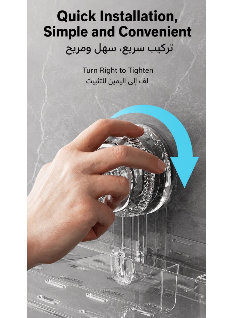 Clear Suction Cup Faucet Organizer Shelf | Punch-Free U-Shaped Bathroom Sink Caddy | Removable PET Shower Storage Rack with Drainage (505x115mm) - Image 5
