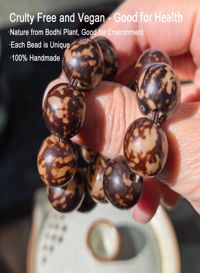 BERSHNOR Natural Amber Bodhi Bracelets for Yoga, Meditation, Healing, 15mm Round Beads Handmade Stretch Bracelet 6.5-7" Unisex - Image 3