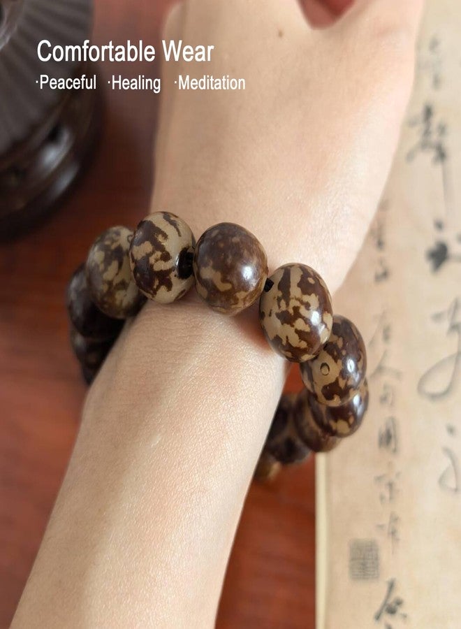 BERSHNOR Natural Amber Bodhi Bracelets for Yoga, Meditation, Healing, 15mm Round Beads Handmade Stretch Bracelet 6.5-7" Unisex - Image 4
