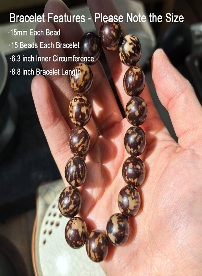 BERSHNOR Natural Amber Bodhi Bracelets for Yoga, Meditation, Healing, 15mm Round Beads Handmade Stretch Bracelet 6.5-7" Unisex - Image 2