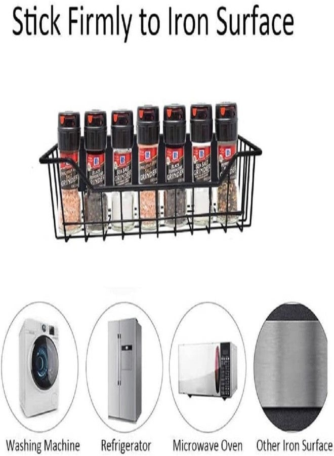 KAREZONINE رف توابل مغناطيسي من كارزونين، عبوة من 4 قطع، رف مغناطيسي قوي، رف تخزين توابل للثلاجة، مناسب للمطابخ الصغيرة والشقق والخزائن المعدنية، لحفظ التوابل والبرطمانات والزجاجات والمشروبات والزيوت والملح والفلفل. - Image 5