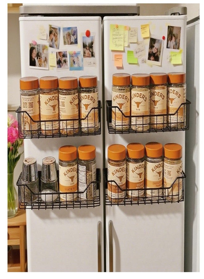KAREZONINE رف توابل مغناطيسي من كارزونين، عبوة من 4 قطع، رف مغناطيسي قوي، رف تخزين توابل للثلاجة، مناسب للمطابخ الصغيرة والشقق والخزائن المعدنية، لحفظ التوابل والبرطمانات والزجاجات والمشروبات والزيوت والملح والفلفل. - Image 1