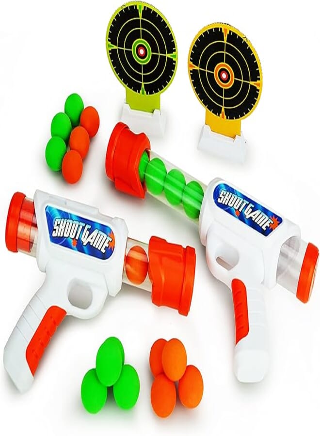 Boley Blast Poppers Toy Gun Shooting Game - 2 Pack Foam Ball Blasters with 32 Foam Balls & 2 Targets - Fun Safe Toy Guns for Kids Ages 6+ - Outdoor Indoor Play - Improve Hand-Eye Coordination