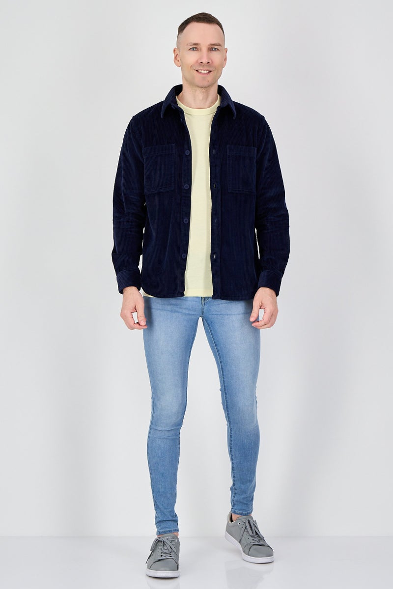 Celio قميص كوردروي بأكمام طويلة للرجال بتصميم عادي، أزرق داكن - Image 4