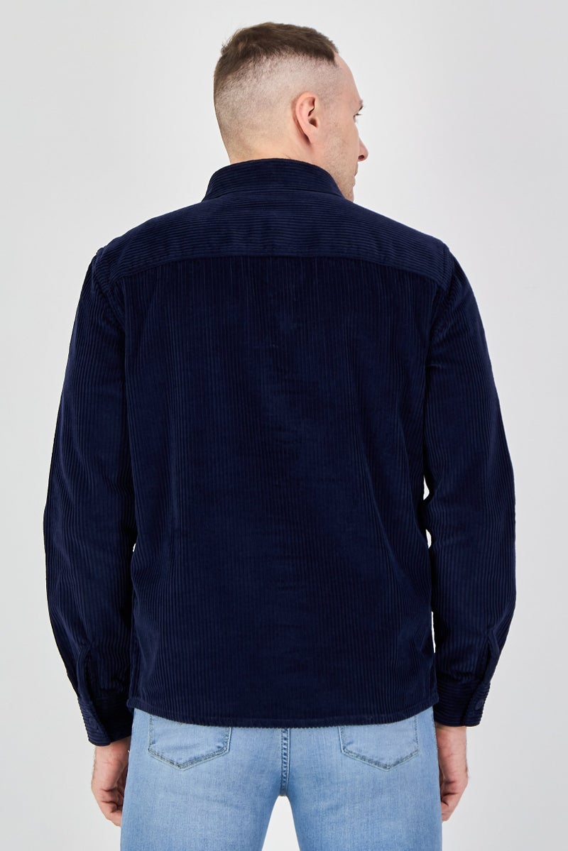 Celio قميص كوردروي بأكمام طويلة للرجال بتصميم عادي، أزرق داكن - Image 3