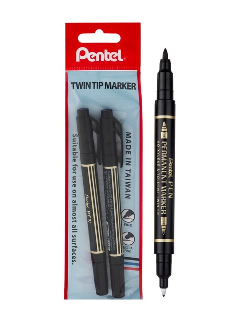 Pentel 2-Piece Twin Tip Permanent Marker Black Ink - Image 1