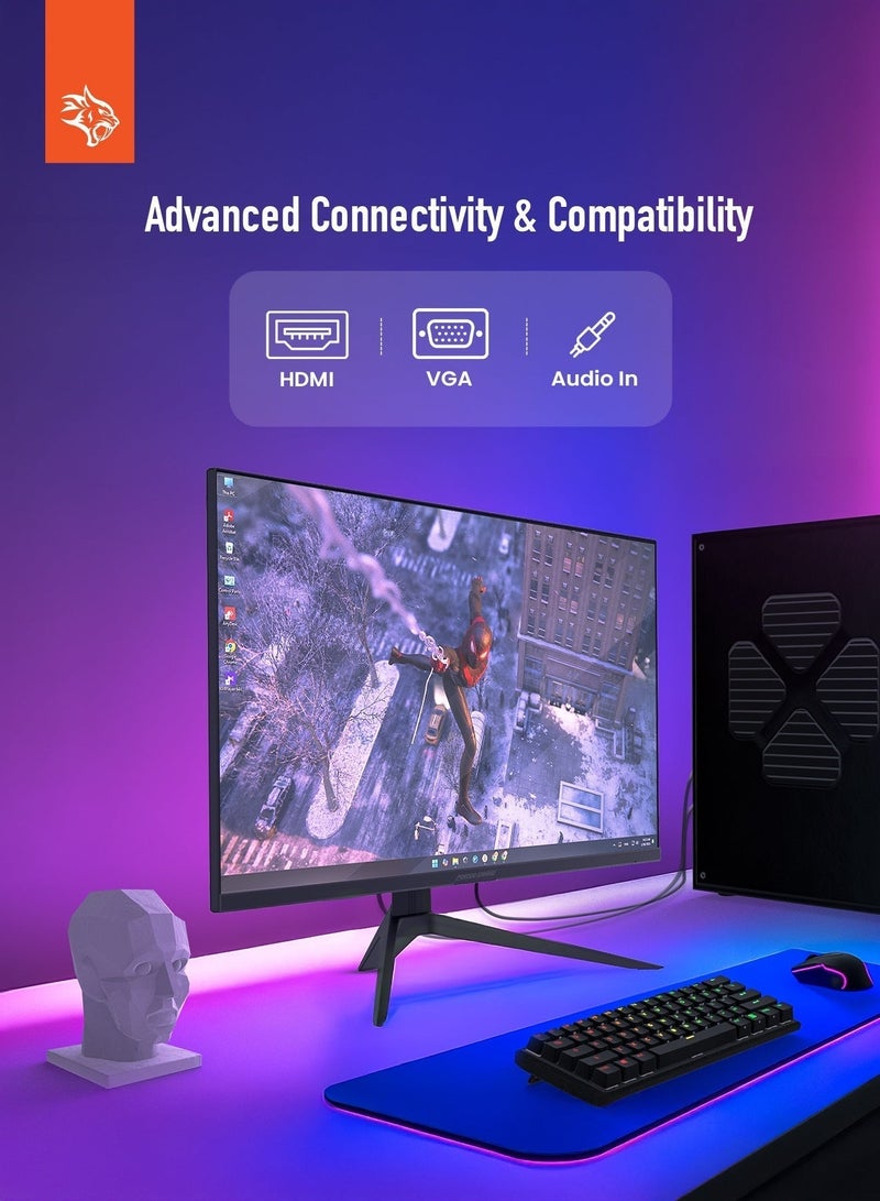 porodo 27" Gaming Monitor, CSOT Panel, FHD (1920 x 1080P), 120Hz Refresh Rate, 5.5ms Response Time, AMD FreeSync, Nvidia G-SYNC, HDR & Wide View, Durable Metal Stand, Perfect for Gaming and Office Use - Image 4