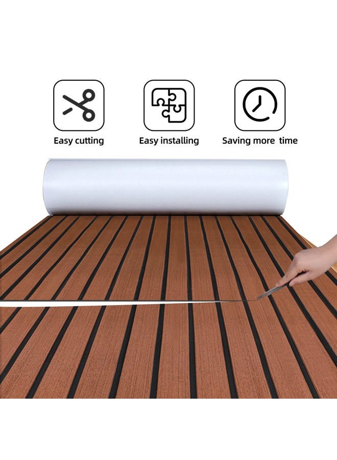 FOCEAN Boat Flooring EVA Foam Boat Decking, Faux Teak Marine Mat Boat Carpet Sea Deck Marine Flooring for Motorboat RV Yacht Kayak Surfboard, 94.5''x 15.7'', Dark Brown+Black Lines - Image 2