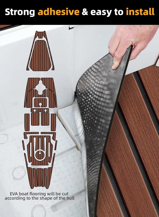 FOCEAN Boat Flooring EVA Foam Boat Decking, Faux Teak Marine Mat Boat Carpet Sea Deck Marine Flooring for Motorboat RV Yacht Kayak Surfboard, 94.5''x 15.7'', Dark Brown+Black Lines - Image 3
