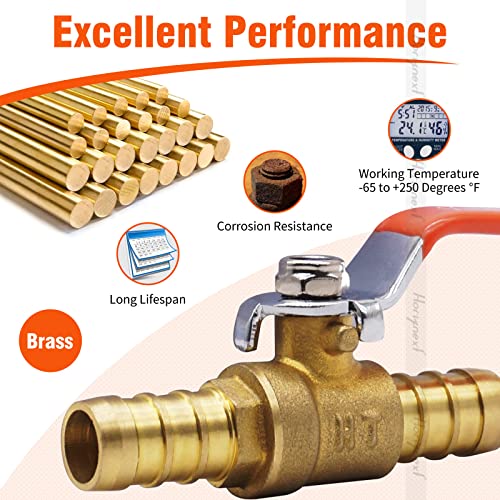 Horiznext 1/2 inch mini 2 way brass barb air ball valve for water gas fuel shut cut off 16mm pex tubing, (2 pcs in pack) - Image 4