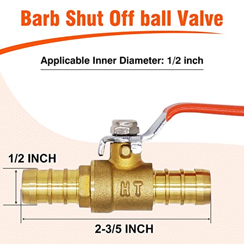 Horiznext 1/2 inch mini 2 way brass barb air ball valve for water gas fuel shut cut off 16mm pex tubing, (2 pcs in pack) - Image 2
