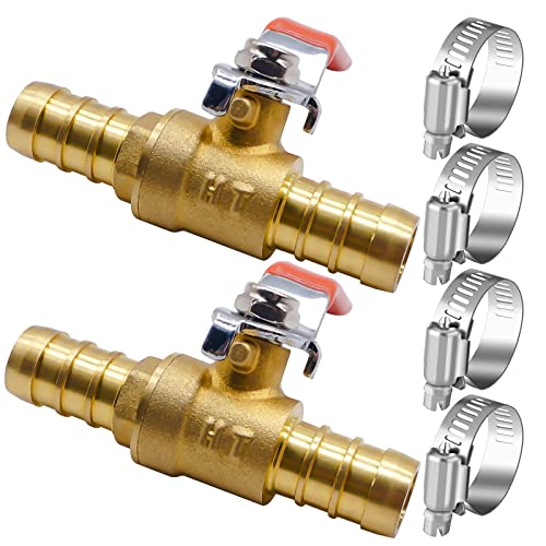 Horiznext 1/2 inch mini 2 way brass barb air ball valve for water gas fuel shut cut off 16mm pex tubing, (2 pcs in pack) - Image 1