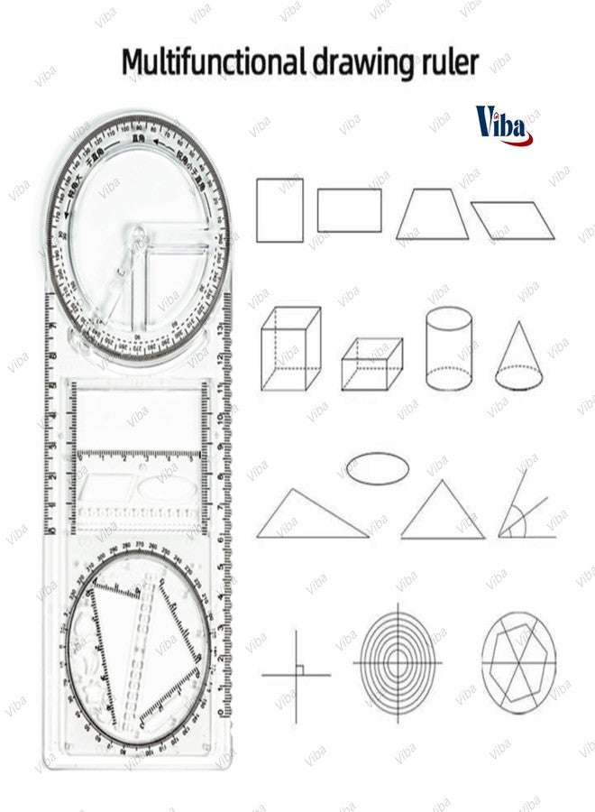 VIBA® Transparent Multi-Functional Geometry Ruler with Protractor & Triangle (Pack of 1) | Plastic Drawing Template Measuring Tool for Kids & Students | School Math & Geometry Scale - Image 3