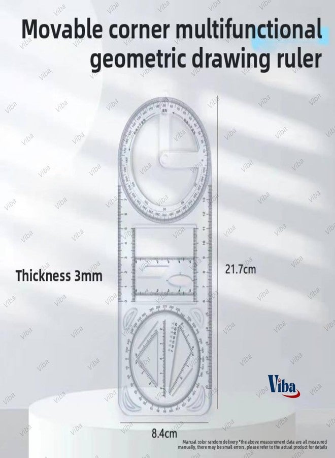 VIBA® Transparent Multi-Functional Geometry Ruler with Protractor & Triangle (Pack of 1) | Plastic Drawing Template Measuring Tool for Kids & Students | School Math & Geometry Scale - Image 2