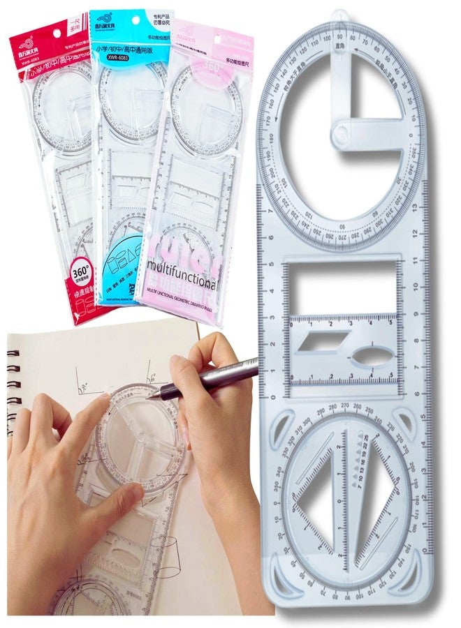 VIBA® Transparent Multi-Functional Geometry Ruler with Protractor & Triangle (Pack of 1) | Plastic Drawing Template Measuring Tool for Kids & Students | School Math & Geometry Scale - Image 1