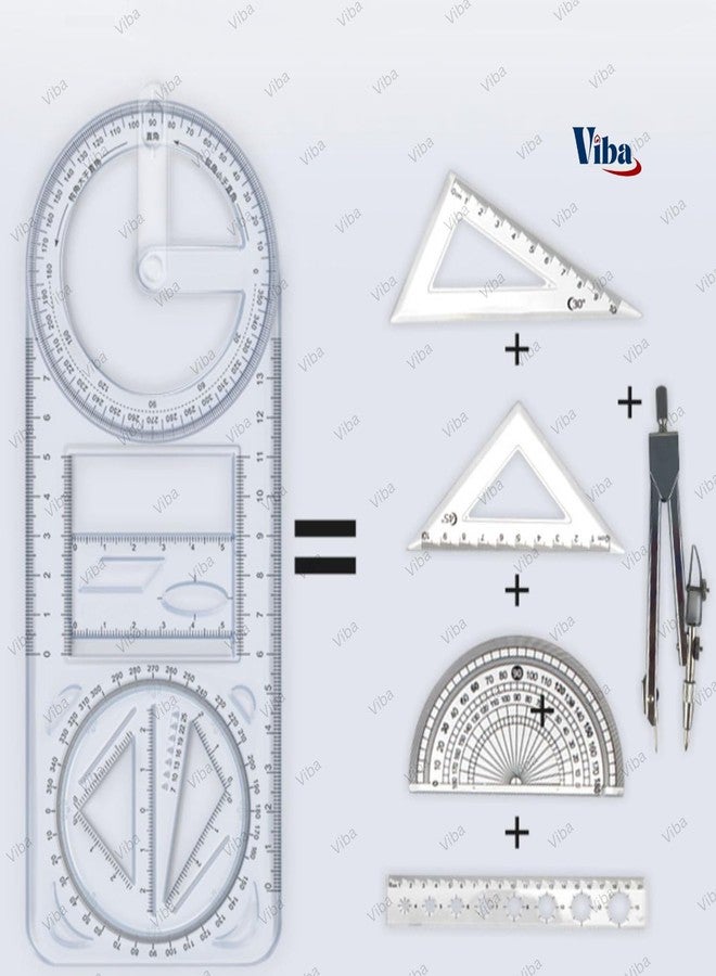 VIBA® Transparent Multi-Functional Geometry Ruler with Protractor & Triangle (Pack of 1) | Plastic Drawing Template Measuring Tool for Kids & Students | School Math & Geometry Scale - Image 4