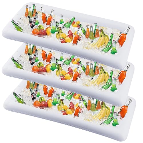 DR.DUDU Inflatable Serving Bar, 3 Pack Ice Serving Buffet Salad Cooler Food Drink Containers with Drain Plug, BBQ Picnic Pool Party Supplies Inflatable Cooler - Image 1
