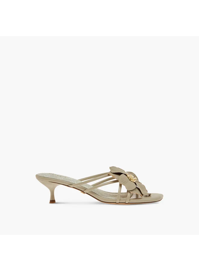 Celeste Women's Flower Applique Slip-On Sandals with Kitten Heels